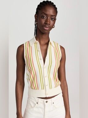 Guest in Residence NWOT Stripe Plaza Vest lightwght cotton knit button down- M